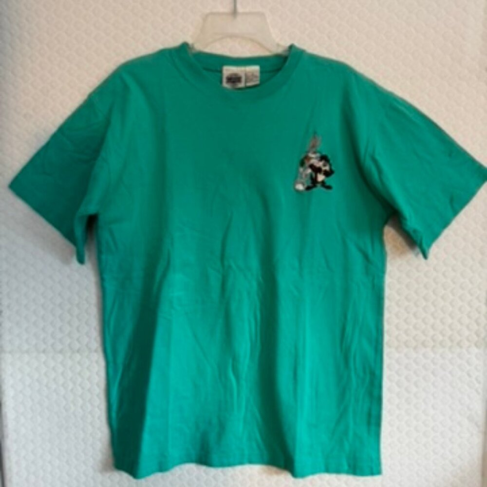 Vtg 1994 Looney Tunes Classic Embroidered Bugs Bunny Taz Aqua T-Shirt Sz M VG